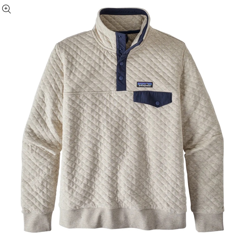 Patagonia Organic Cotton Quilt Snap-T Pullover in Birch White with blue pocket
